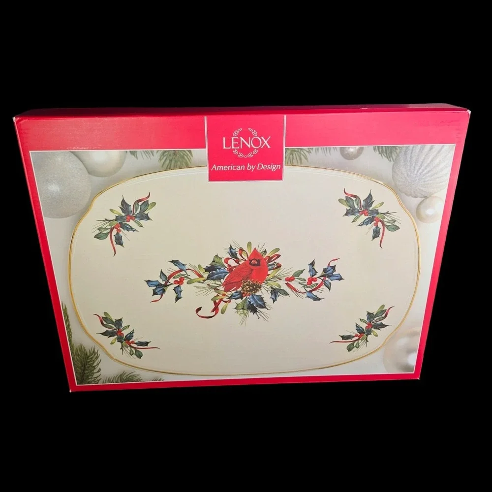 Lenox Winter Greetings Platter Oblong Serving‎ Cardinal Xmas Catherine McClung